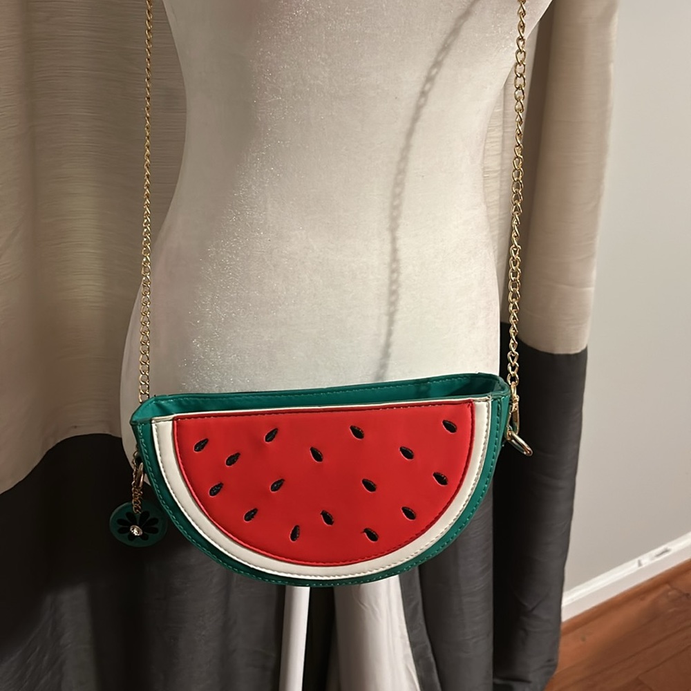 Watermelon Crossbody Bag with gold chain link Strap. Super duper cute!
